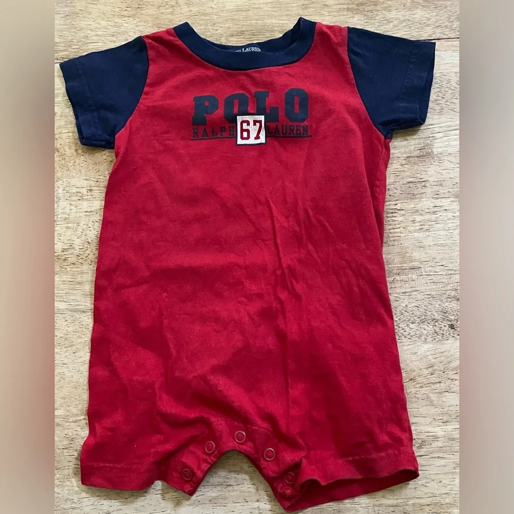 Vintage Ralph Lauren Infant Sz S‎ (3-6m) Red/Navy Cotton Jersey Graphic Shortall